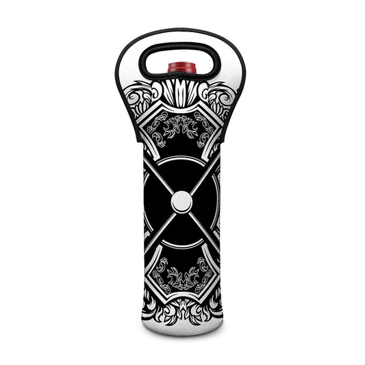 Lacrosse Sticks And Ornate Wing Print Single Neoprene Wine Tote