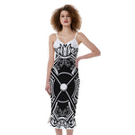 Lacrosse Sticks And Ornate Wing Print Slim Fit Midi Cami Dress