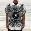 Lacrosse Sticks And Ornate Wing Print Textured Short Sleeve Shirt