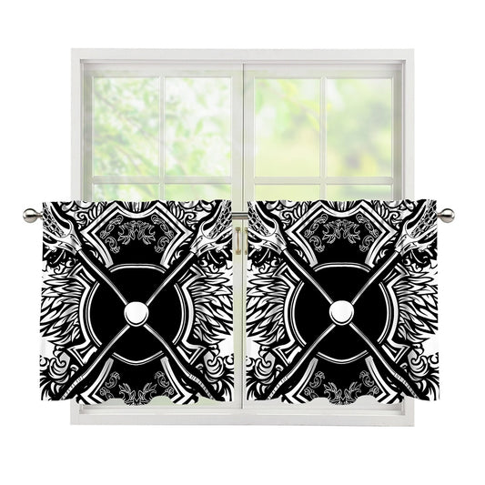 Lacrosse Sticks And Ornate Wing Print Tier Curtains