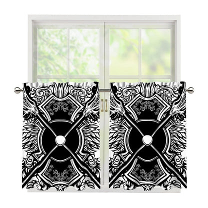 Lacrosse Sticks And Ornate Wing Print Tier Curtains