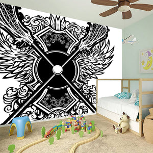 Lacrosse Sticks And Ornate Wing Print Wall Sticker