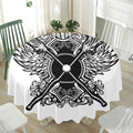 Lacrosse Sticks And Ornate Wing Print Waterproof Round Tablecloth