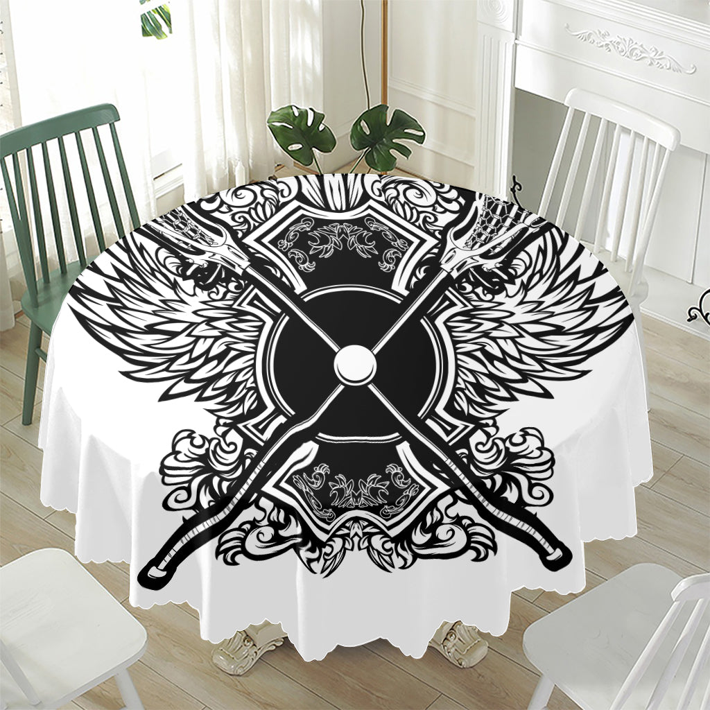 Lacrosse Sticks And Ornate Wing Print Waterproof Round Tablecloth