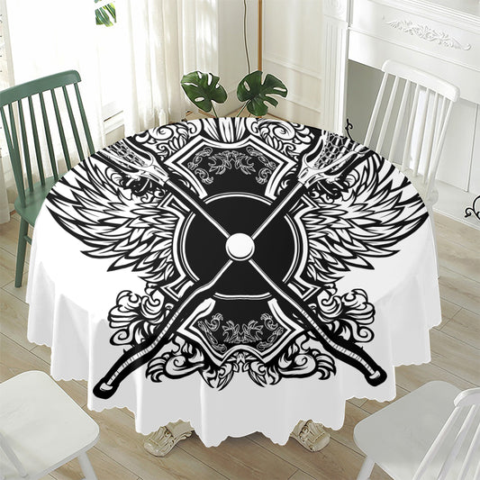 Lacrosse Sticks And Ornate Wing Print Waterproof Round Tablecloth