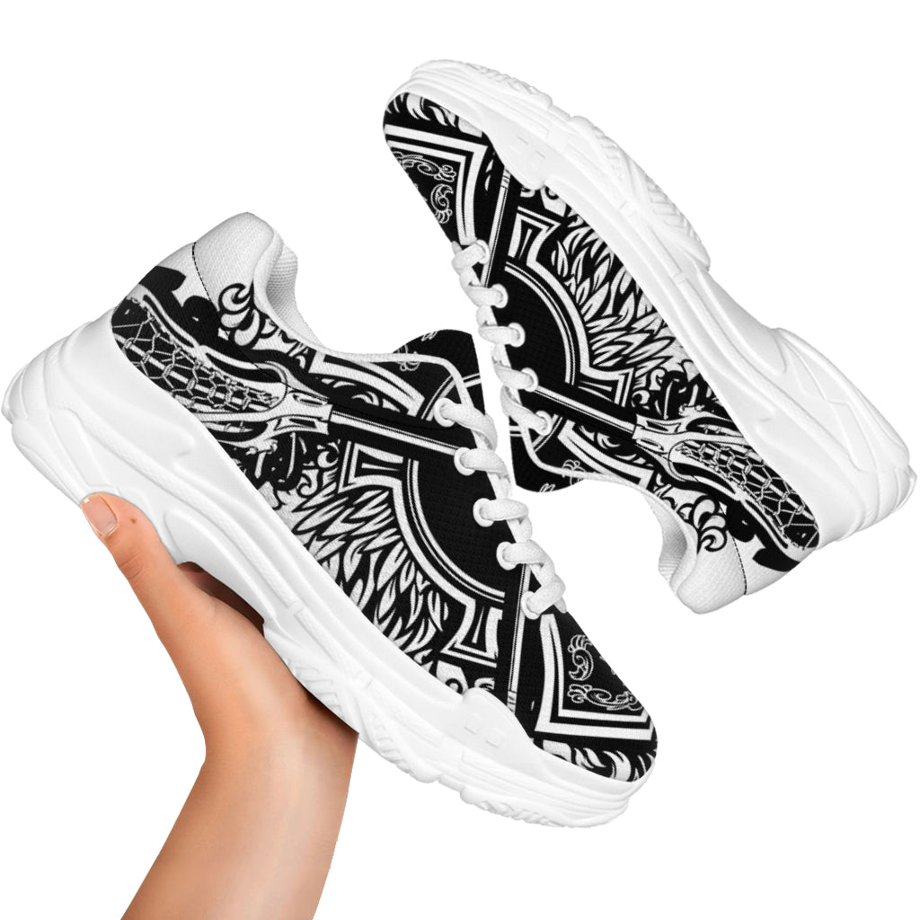 Lacrosse Sticks And Ornate Wing Print White Chunky Shoes