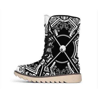 Lacrosse Sticks And Ornate Wing Print Winter Boots