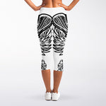 Lacrosse Sticks And Ornate Wing Print Women's Capri Leggings