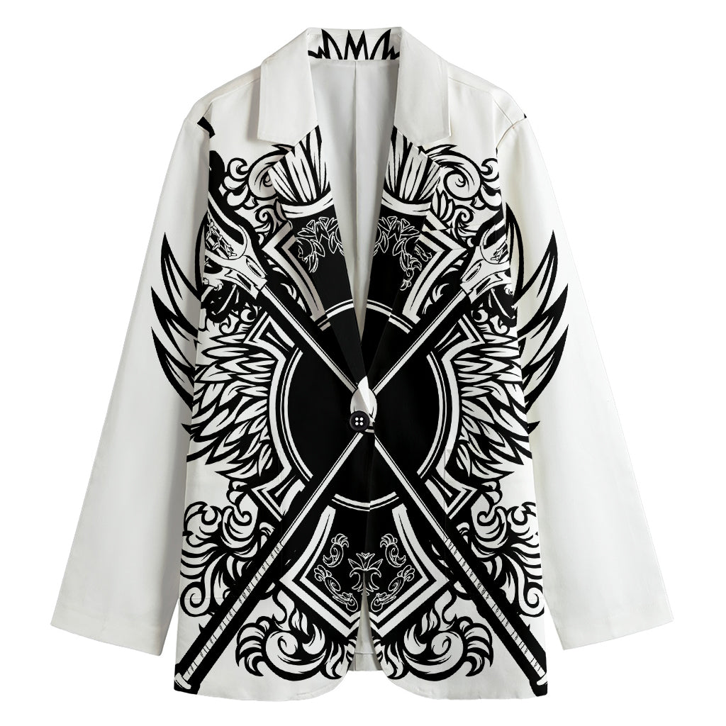 Lacrosse Sticks And Ornate Wing Print Women's Cotton Blazer