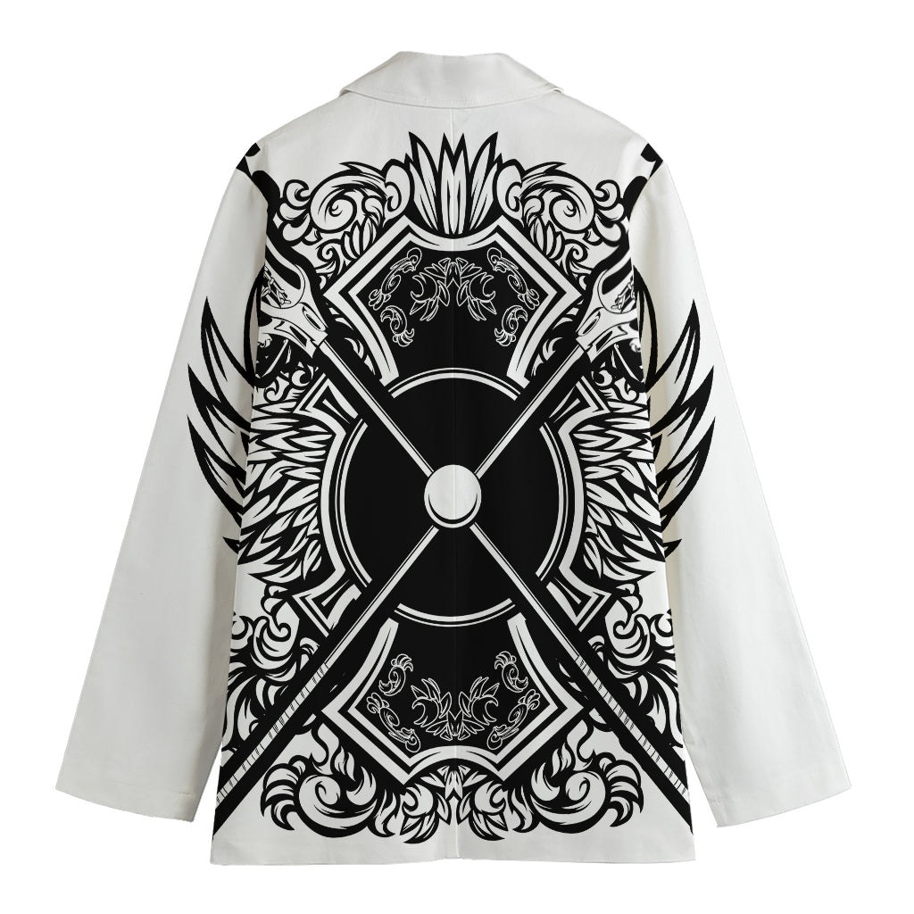 Lacrosse Sticks And Ornate Wing Print Women's Cotton Blazer