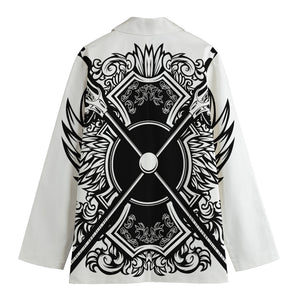 Lacrosse Sticks And Ornate Wing Print Women's Cotton Blazer