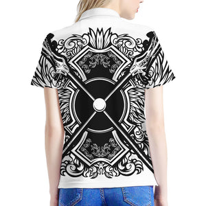 Lacrosse Sticks And Ornate Wing Print Women's Polo Shirt