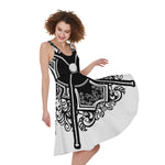 Lacrosse Sticks And Ornate Wing Print Women's Sleeveless Dress