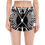 Lacrosse Sticks And Ornate Wing Print Women's Split Running Shorts