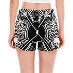 Lacrosse Sticks And Ornate Wing Print Women's Split Running Shorts