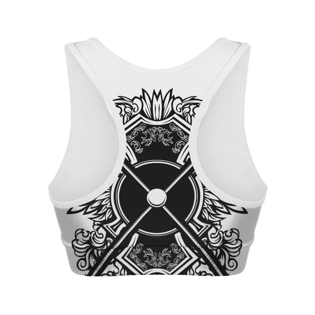 Lacrosse Sticks And Ornate Wing Print Women's Sports Bra