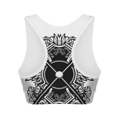 Lacrosse Sticks And Ornate Wing Print Women's Sports Bra