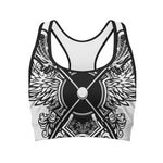 Lacrosse Sticks And Ornate Wing Print Women's Sports Bra