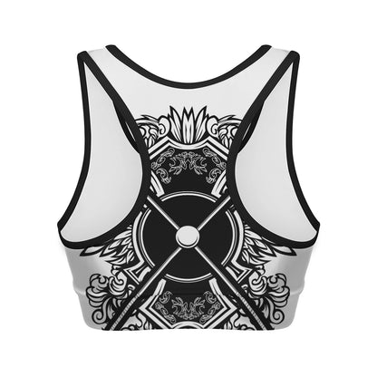 Lacrosse Sticks And Ornate Wing Print Women's Sports Bra