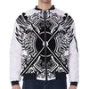 Lacrosse Sticks And Ornate Wing Print Zip Sleeve Bomber Jacket