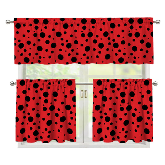 Ladybug Spots Pattern Print 3 Piece Kitchen Curtains