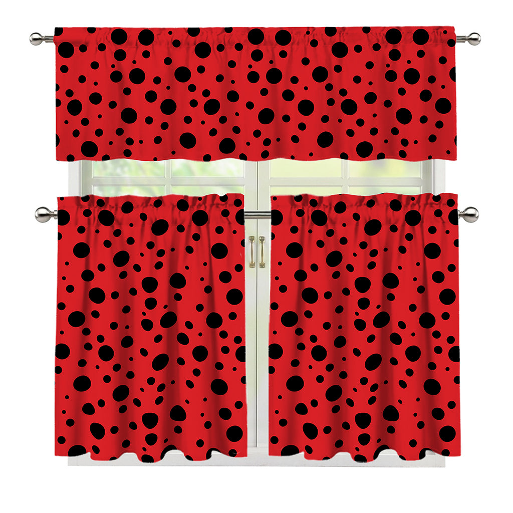 Ladybug Spots Pattern Print 3 Piece Kitchen Curtains