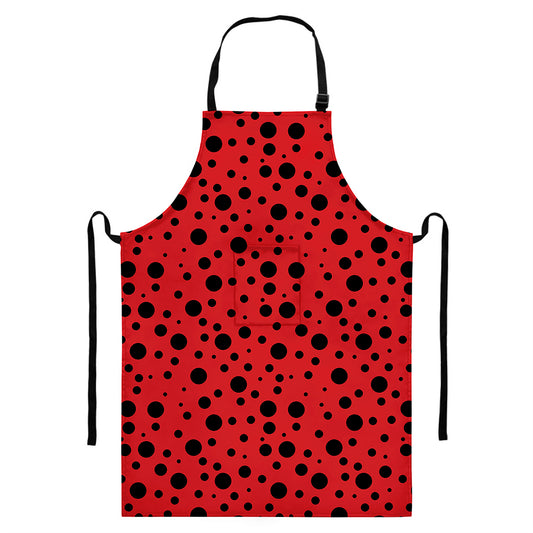 Ladybug Spots Pattern Print Bib Apron With Pocket