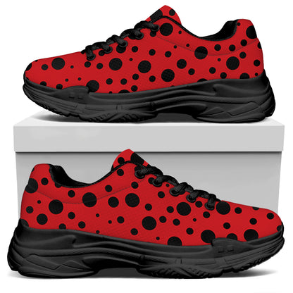 Ladybug Spots Pattern Print Black Chunky Shoes