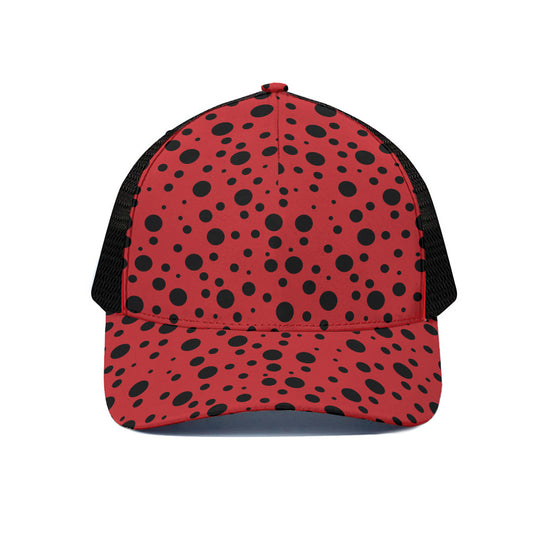 Ladybug Spots Pattern Print Black Mesh Trucker Cap