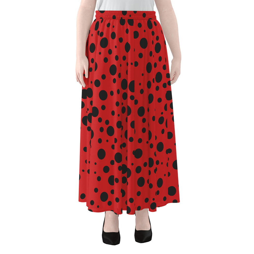 Ladybug Spots Pattern Print Chiffon Maxi Skirt