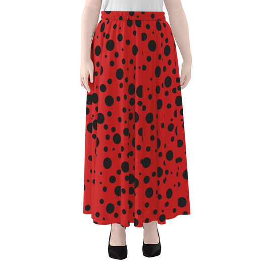 Ladybug Spots Pattern Print Chiffon Maxi Skirt