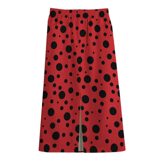 Ladybug Spots Pattern Print Cotton Front Slit Maxi Skirt