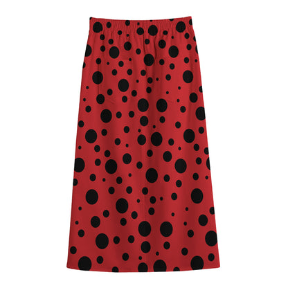 Ladybug Spots Pattern Print Cotton Front Slit Maxi Skirt
