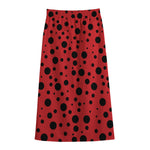 Ladybug Spots Pattern Print Cotton Front Slit Maxi Skirt