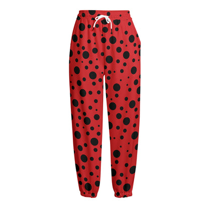 Ladybug Spots Pattern Print Fleece Lined Knit Pants