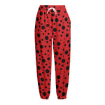 Ladybug Spots Pattern Print Fleece Lined Knit Pants