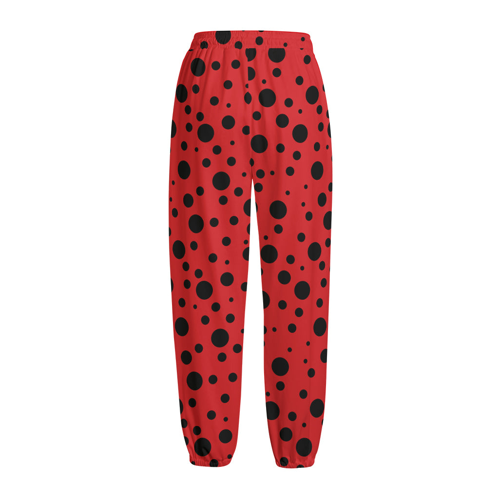Ladybug Spots Pattern Print Fleece Lined Knit Pants