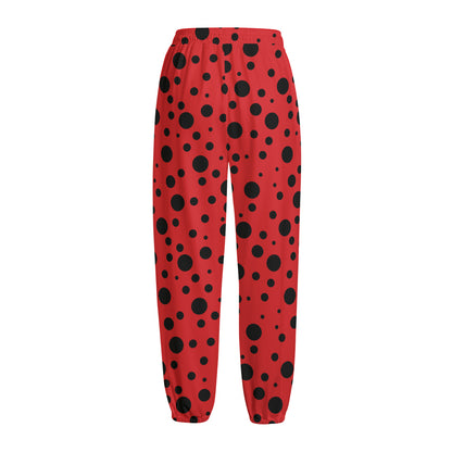 Ladybug Spots Pattern Print Fleece Lined Knit Pants