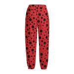 Ladybug Spots Pattern Print Fleece Lined Knit Pants