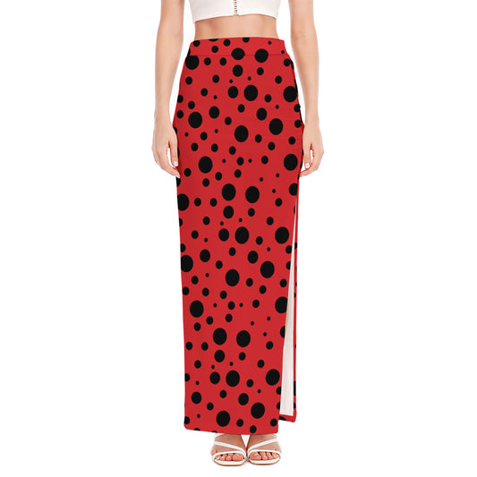 Ladybug Spots Pattern Print High Slit Maxi Skirt