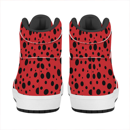 Ladybug Spots Pattern Print High Top Leather Sneakers