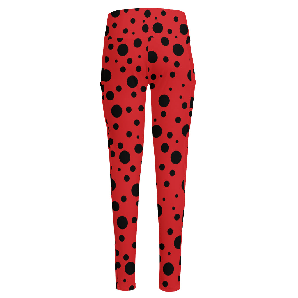 Ladybug Spots Pattern Print High-Waisted Pocket Leggings