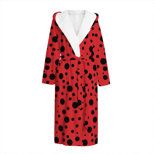 Ladybug Spots Pattern Print Hooded Bathrobe