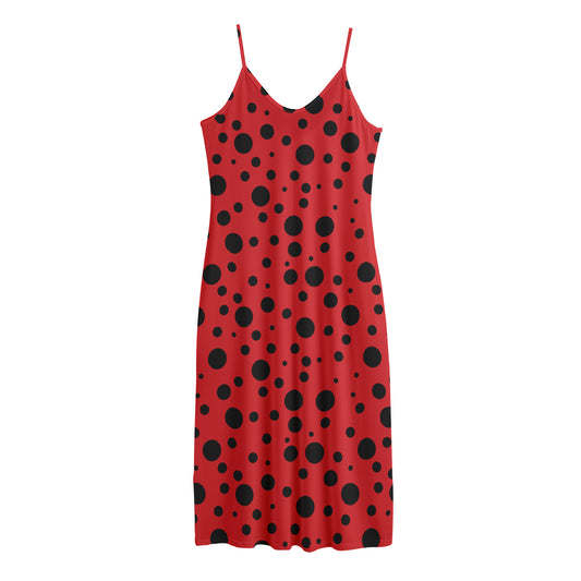Ladybug Spots Pattern Print Jersey Midi Cami Dress