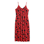 Ladybug Spots Pattern Print Jersey Midi Cami Dress