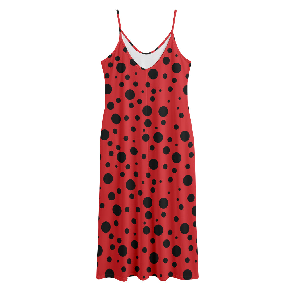 Ladybug Spots Pattern Print Jersey Midi Cami Dress