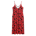 Ladybug Spots Pattern Print Jersey Midi Cami Dress