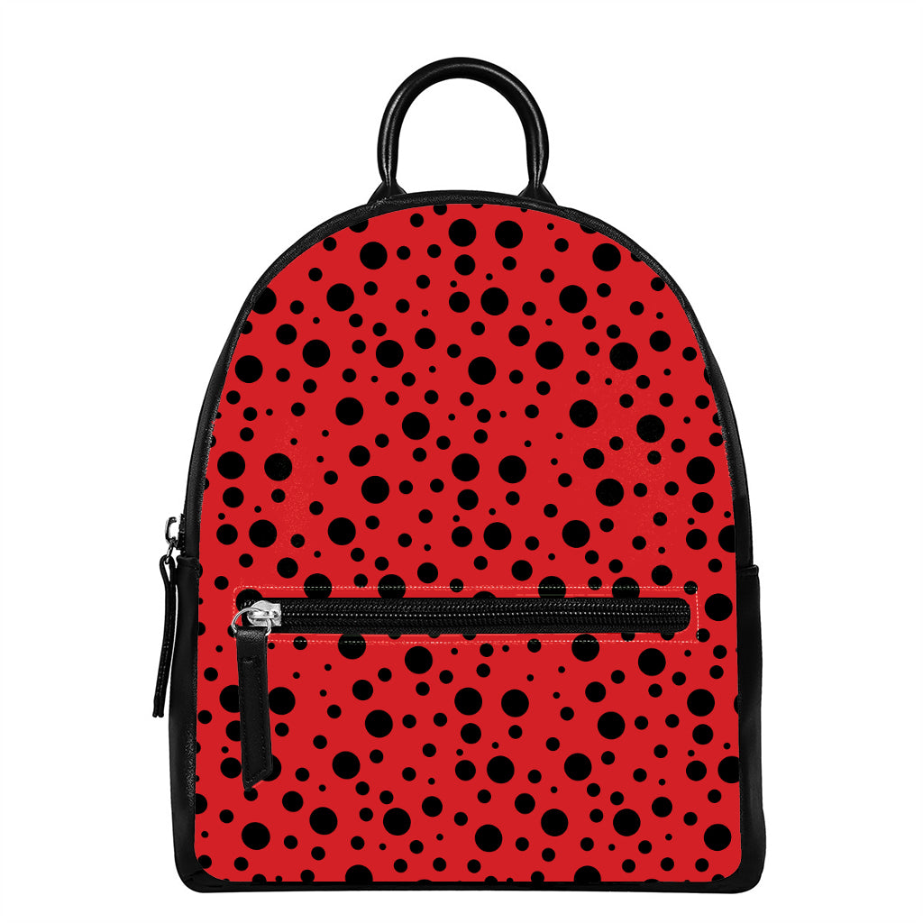 Ladybug Spots Pattern Print Leather Backpack