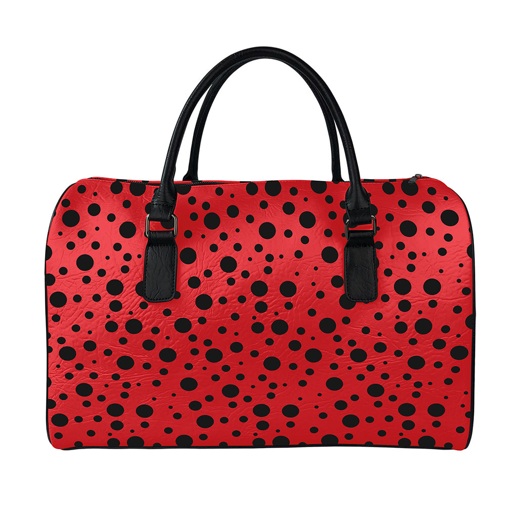 Ladybug Spots Pattern Print Leather Duffle Bag