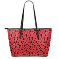 Ladybug Spots Pattern Print Leather Tote Bag With Zipper